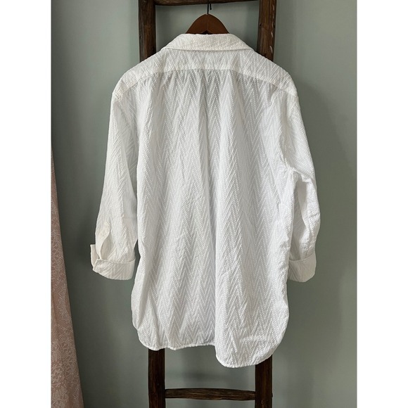 Tommy Hilfiger White Button Down Top Chevron Texture Long Sleeve XL - Picture 2 of 7